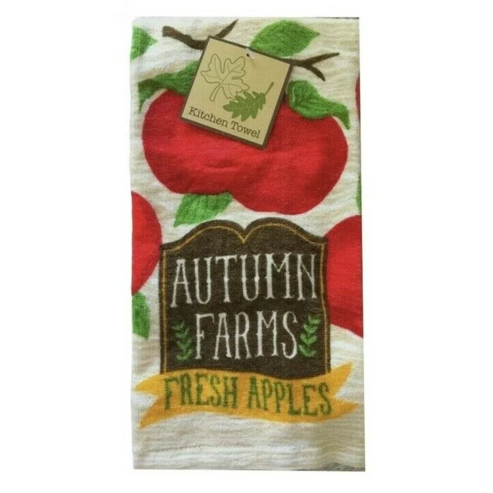 Apples Apple Kitchen Dish Towels Fall Harvest Cabin Country 100% Cotton Set of 2
